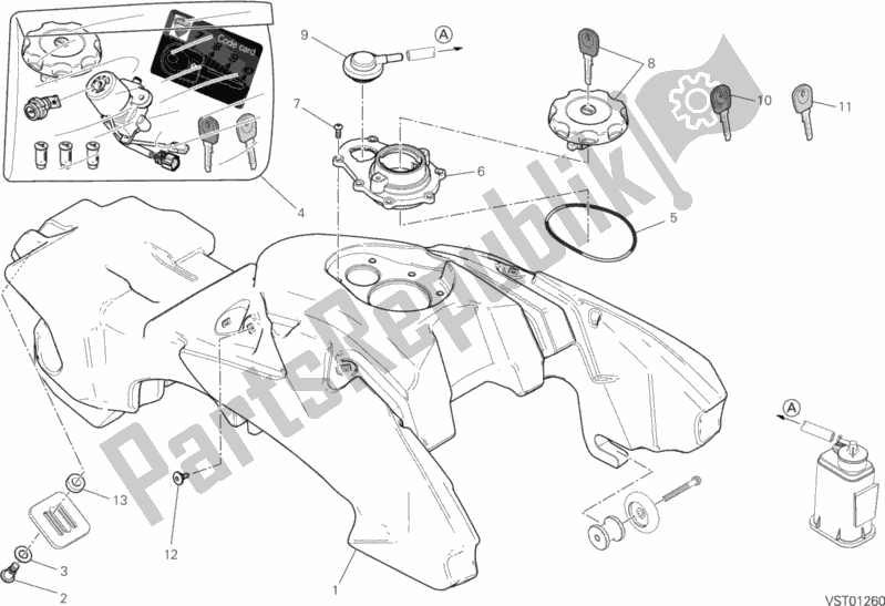 All parts for the Fuel Tank of the Ducati Hypermotard 939 Thailand 2018